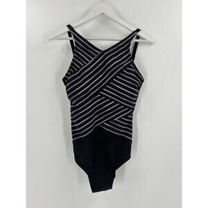 Gabar Swimsuit Womens 10 Black Gray Striped One Piece Stretch Sleeveless Pull On